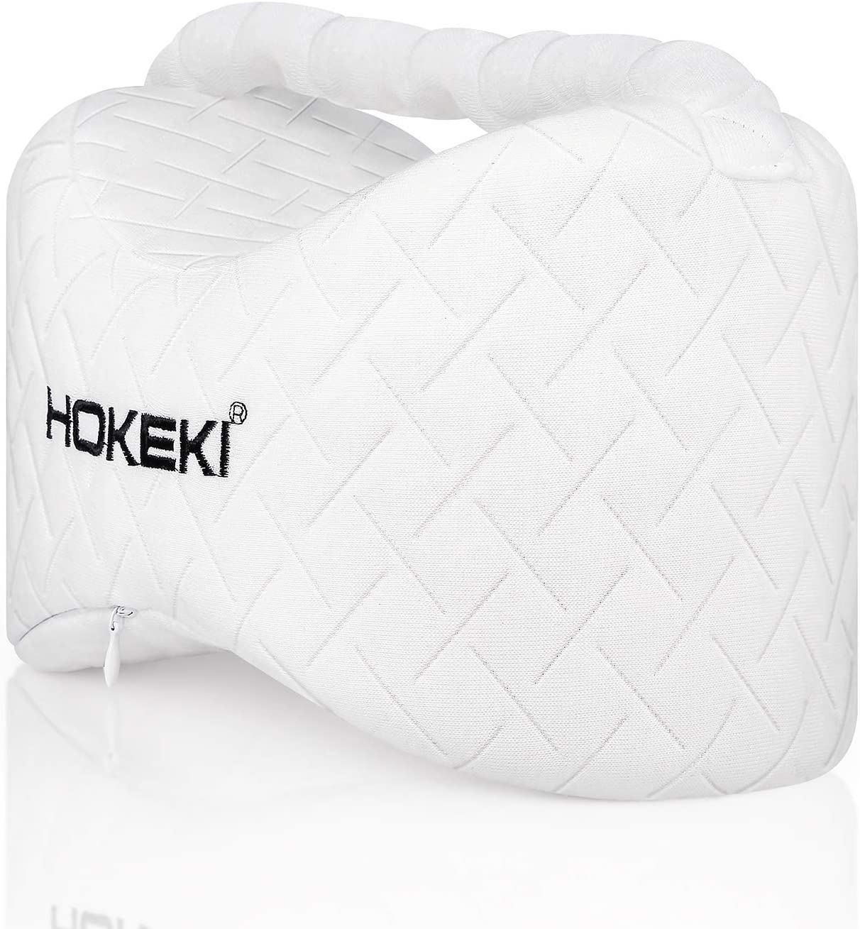 HOKEKI Knee Pillow for Side Sleeper-Pure Memory Foam Leg Pillow for Sciatica, Back,Leg, Hip,Joint and Pregnancy with Adjustable Strap (White)