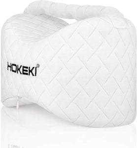 HOKEKI Knee Pillow for Side Sleeper-Pure Memory Foam Leg Pillow for Sciatica, Back,Leg, Hip,Joint and Pregnancy with Adjustable Strap (White)